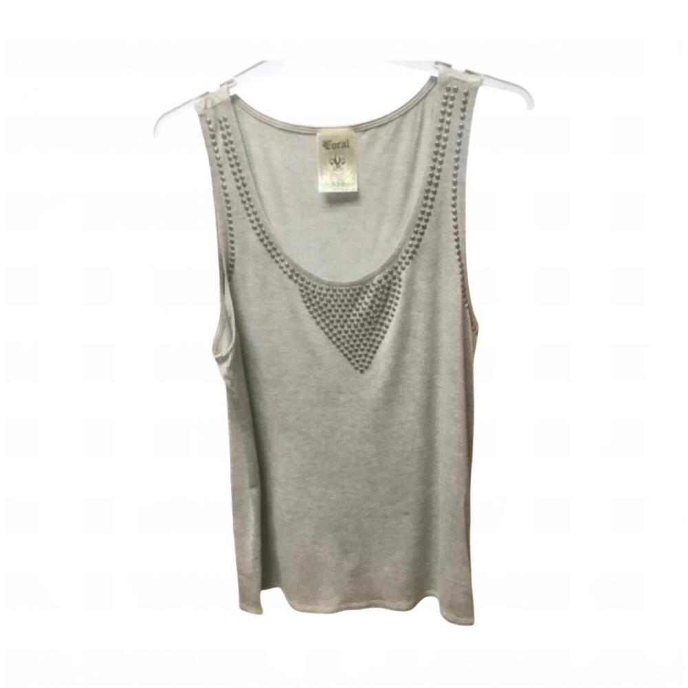 NEW VOCAL APPAREL women's fun stud embellishments tank in grey